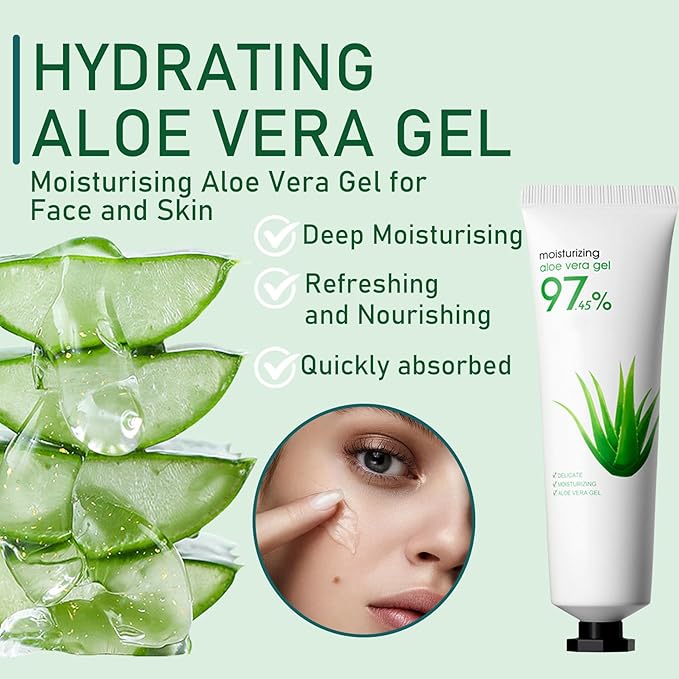 8PCS Aloe Vera Gel for Face & Body,Hydrating Travel Size Pure Aloe Vera Gel Face Moisturizer for All Skin Type,No-sticky Long Lasting Refreshing Moisturizing Fast Absorbing Aloe Cream Gel,1.05 oz(B)
