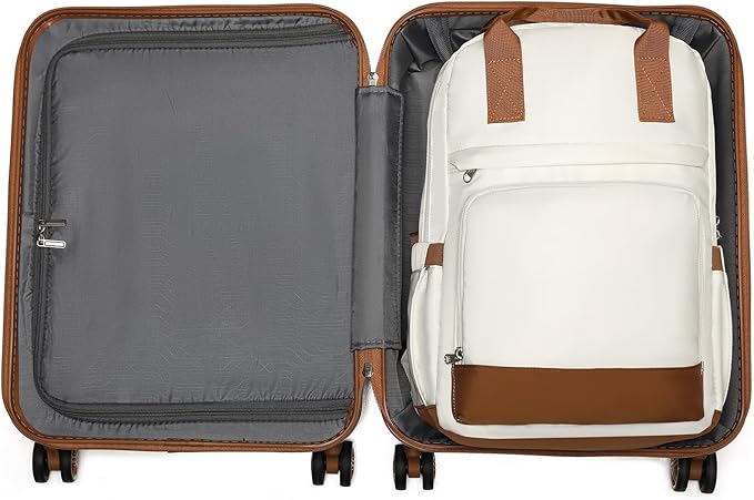 Kono Luggage Set 3 Piece Carry On Hardside Luggage with TSA Lock Spinner Wheels Carry On Suitcase Cream White