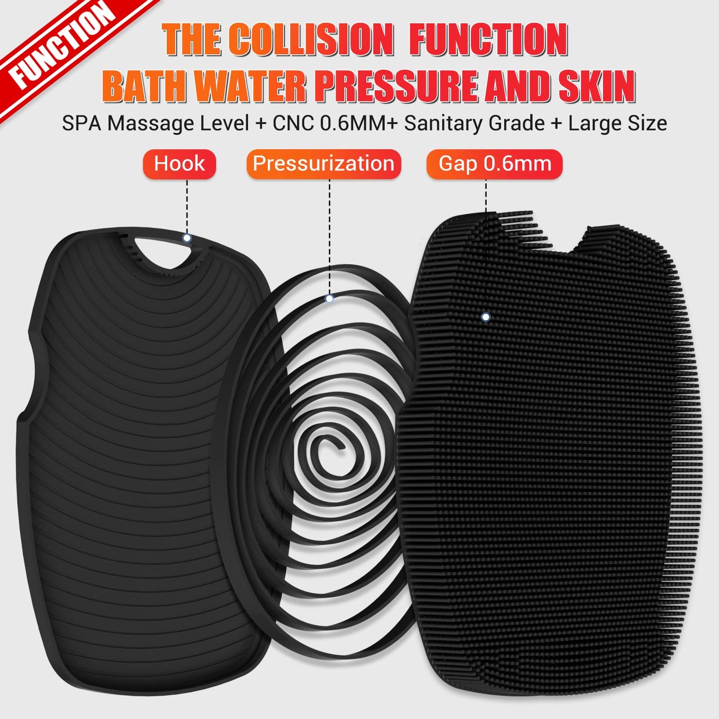 Canroom Zinc Infused Silicone Body Scrubber for Shower,Food-Grade Handheld Cleansing Skin Brush, Gentle Exfoliating and Lather Well - Black