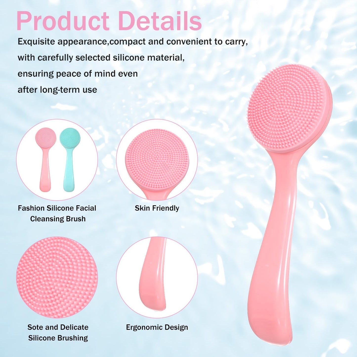 JJUNW 4 Pack Silicone Manual Facial Cleansing Brush, Skin Friendly Waterproof Face Cleaning Scrubber Exfoliator Brush for Blackheads Whiteheads Makeup Residues Removal (Blue, Pink)