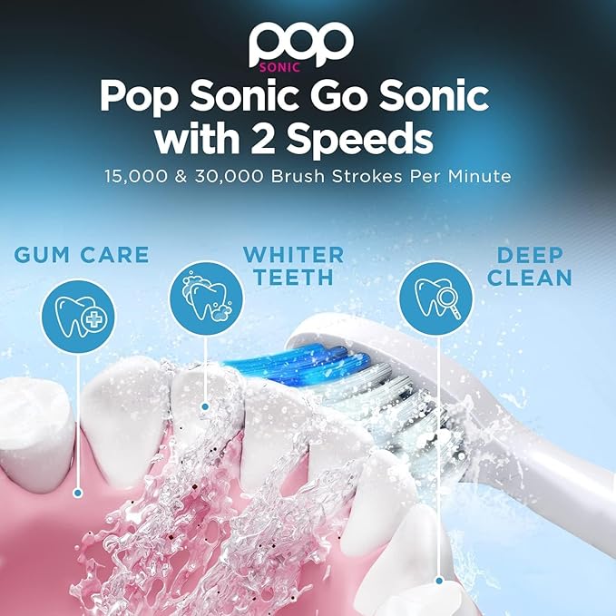 2-Pack Pop Sonic Electric Toothbrush (Blue Bubble + Black) - Travel Toothbrushes w/AAA Battery | Kids Electric Toothbrushes with 2 Speed & 15,000-30,000 Strokes/Minute, Dupont Nylon Bristles