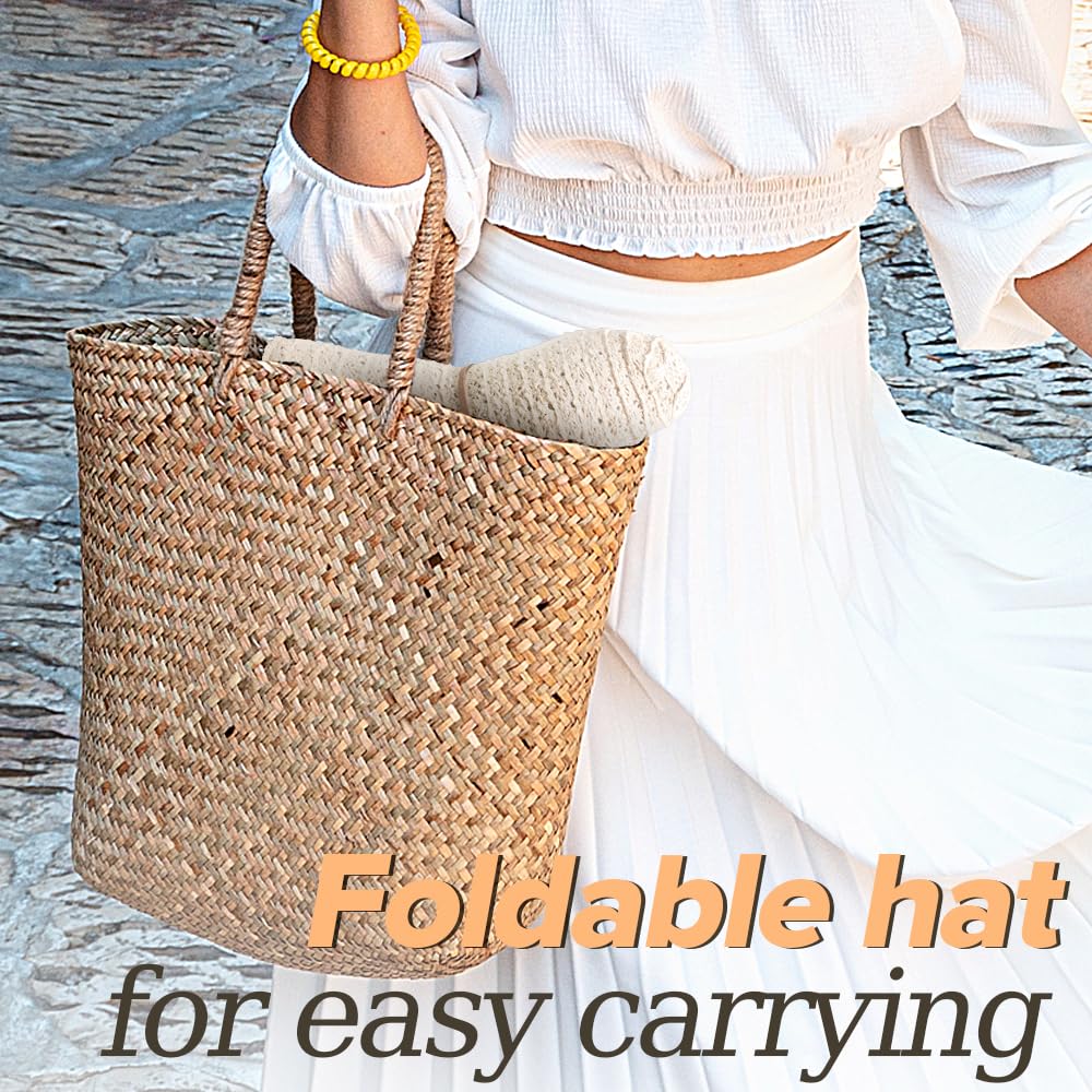 Sun Hat Womens, Beach Wide Brim Hats for Women, Summer Floppy Packable Lace Sun Beach Sunhat Women Foldable Beige