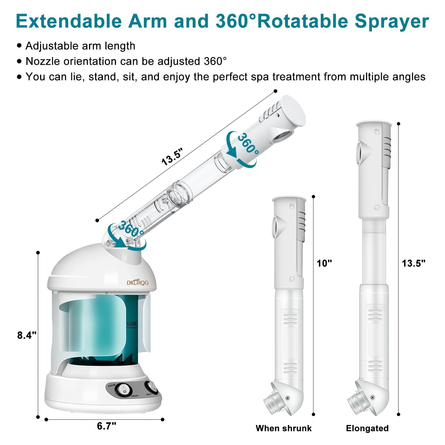 DKURQG Facial Steamer, Nano Ionic Face Steamer for Facial Deep Cleaning Portable Ozone Steamer with Extendable 360° Rotating Arm, Humidifier for Home Salon Spa or Personal Care (Blue)