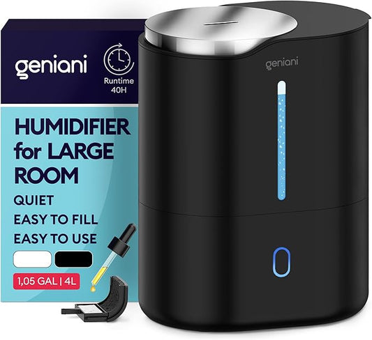 GENIANI Cool Mist Air Humidifiers for Bedroom, Plants, and Large Rooms - Quiet Humidifiers for Baby Room with Auto Shut Off & Night Light (3.9L, Black)