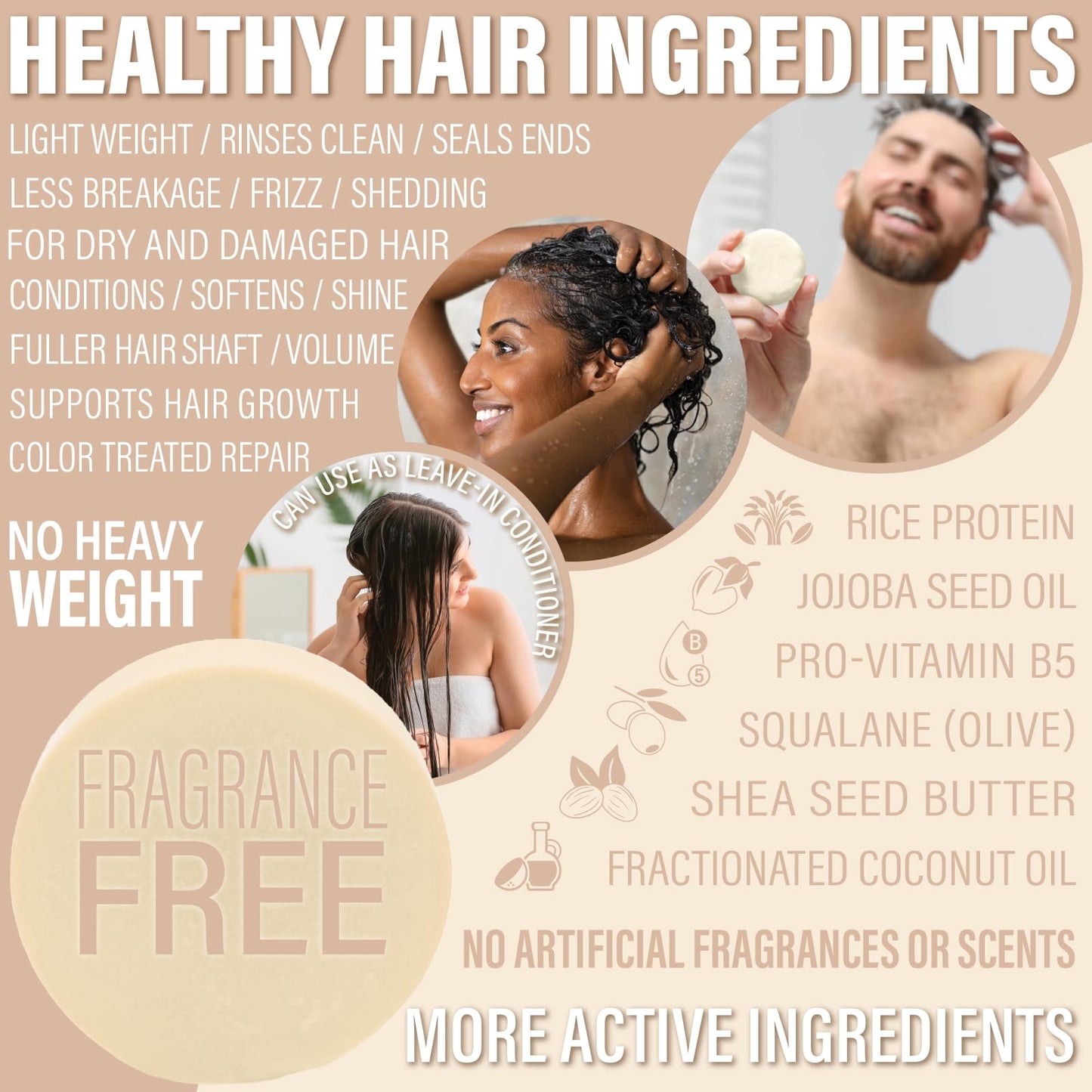 Bar Shampoo and Conditioner by Luxiny - Sulfate Free, Unscented Set With 1 Shampoo Bar (60g) & 1 Deep Conditioner Bar (50g), Made in USA (Fragrance Free)