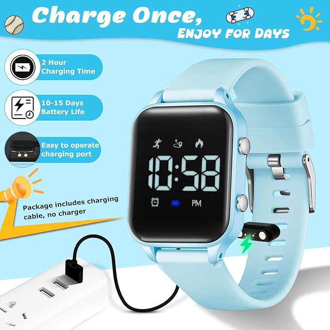 Kids Digital Watches for Boys Girls, Sports Watch with Fitness Tracker, Pedometer, Alarm Clocks, Stopwatch, No App Needed Waterproof Kids Watch, Gift for Teens Student Girls Boys Ages 5-14