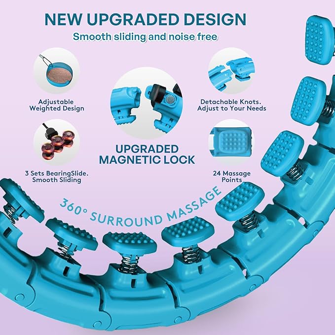 30/12 Knots, Upgraded Magnetic Lock Weighted Hula Hoop for Adults Weight Loss, Infinity Hoop Plus Size, Children Adults Home Outdoors, Fitness Exercise, Abdominal Toner