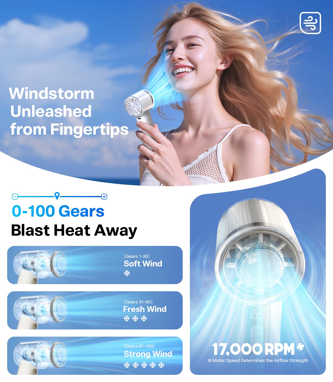 TORRAS COOLiFY iva Handheld Fan with Ice Cooler, [Chill by 50F], 0-100 Adjustable Speed, Super Mini Powerful Portable Fan 5000mAh Rechargeable, Hand Fans for Travel Essentials, Gifts for Women, Ivory