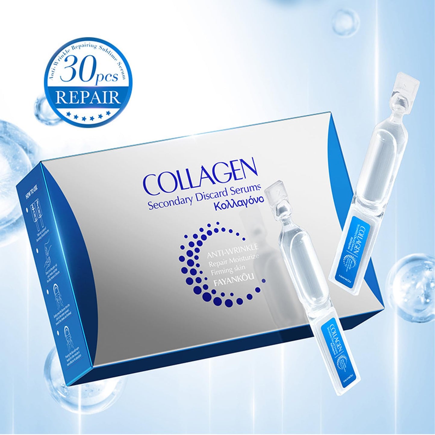 Collagen Serum for Face - Hydrating Serum with Hyaluronic Acid, Anti-Wrinkle & Firming Facial Serum, Repair Skin Barrier, Travel-Size Skincare, Single-Use Vials Skincare, 1.5ml x 30PCS