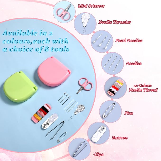 20 Pack Mini Travel Sewing Kit, Portable Sewing Tool Kits, Beginner Emergency Sewing Repair Kit with Threads Scissors Hand Sewing Needles, Plastic Sewing Kit, DIY Sewing Supplies (Green, Pink)