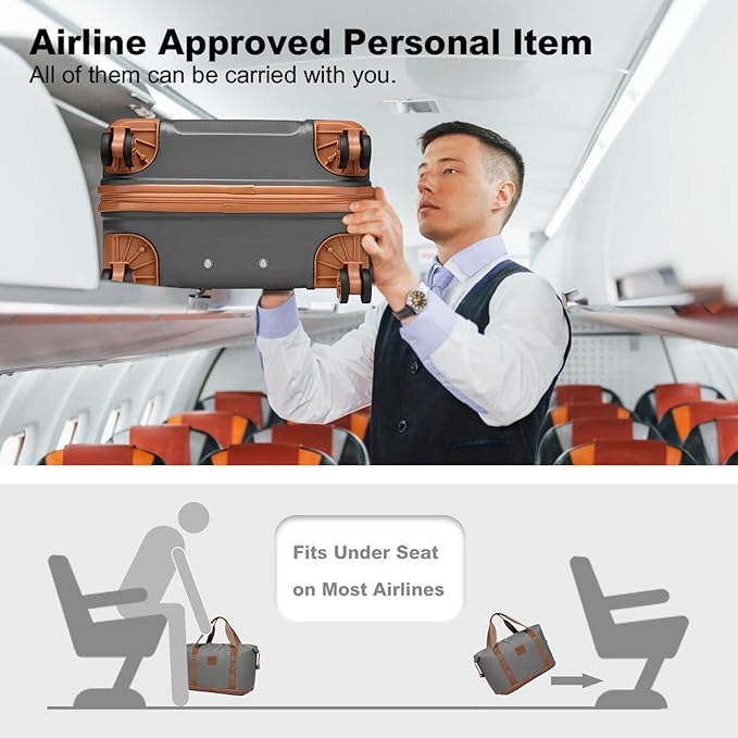 Kono Luggage Set 4 Piece Carry On Hardside Luggage with TSA Lock Spinner Wheels Carry On Suitcase Apricot Grey