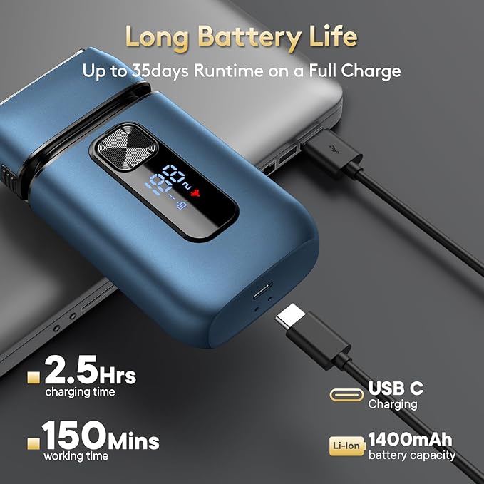 Brightup Foil Shaver Electric Razor & Shavers for Men with Trimmer[150 Min Runtime], IPX6 Waterproof Double Floating Blades for Shaving Face, Cordless/Type C Rechargeable/Travel Lock/LED Display