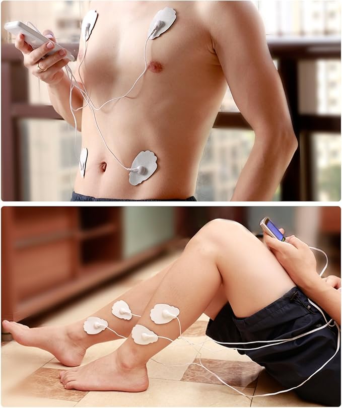 Belifu TENS Unit Electrode Pads Reusable Self-Adhesive Replacement Massage Pads Latex Free, Standard Connection Snap on 3.5mm Cable for Tens EMS Massager