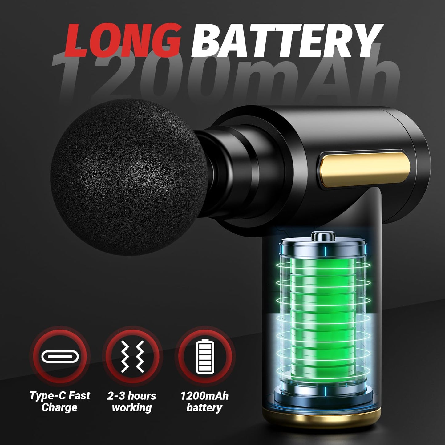 Brantefa Massage Gun, Small Travel Tool, Massage Gun Deep Tissue,Percussion Handheld Portable Muscle Massager Tool for Full Body Pain Relief, Ideal Gifts for Men, Women(Black)