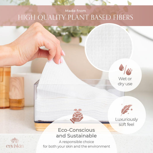 50 Disposable Face Towels Plant-Based Makeup Remover Wipes for Sensitive Skin - XL Ultra Soft Single-Use Dry Facial Towellettes for Daily Skincare Routine, Extra Large Clean Washing Cloths (10"x12")