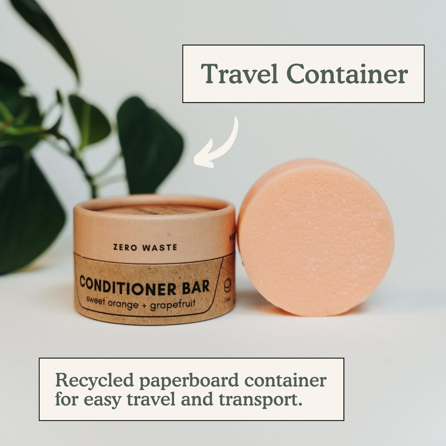 Zero Waste MVMT Conditioner Bar | Sweet Orange + Grapefruit | Eco-friendly Conditioner with Travel Container
