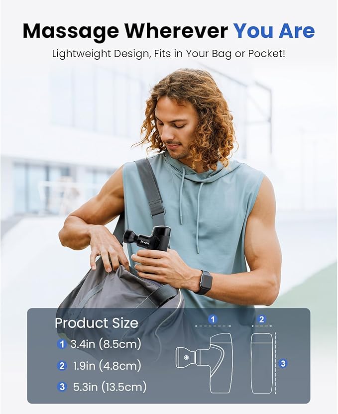 BOB AND BRAD M7 Plus Mini Massage Gun with Heat, Pocket-Sized Heated Deep Tissue Massager, Portable Percussion Muscle Travel Massager Gun, Ultra Light Small & Quiet Massage Gun