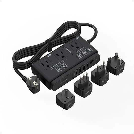 220V to 110V Converter, TESSAN Travel Voltage Converter with 4 USB Ports (1 USB C), 3 AC Outlet and EU UK AU IT Universal Travel Adaptor, Step Down Transformer Power Outlet Adapter Combo Black
