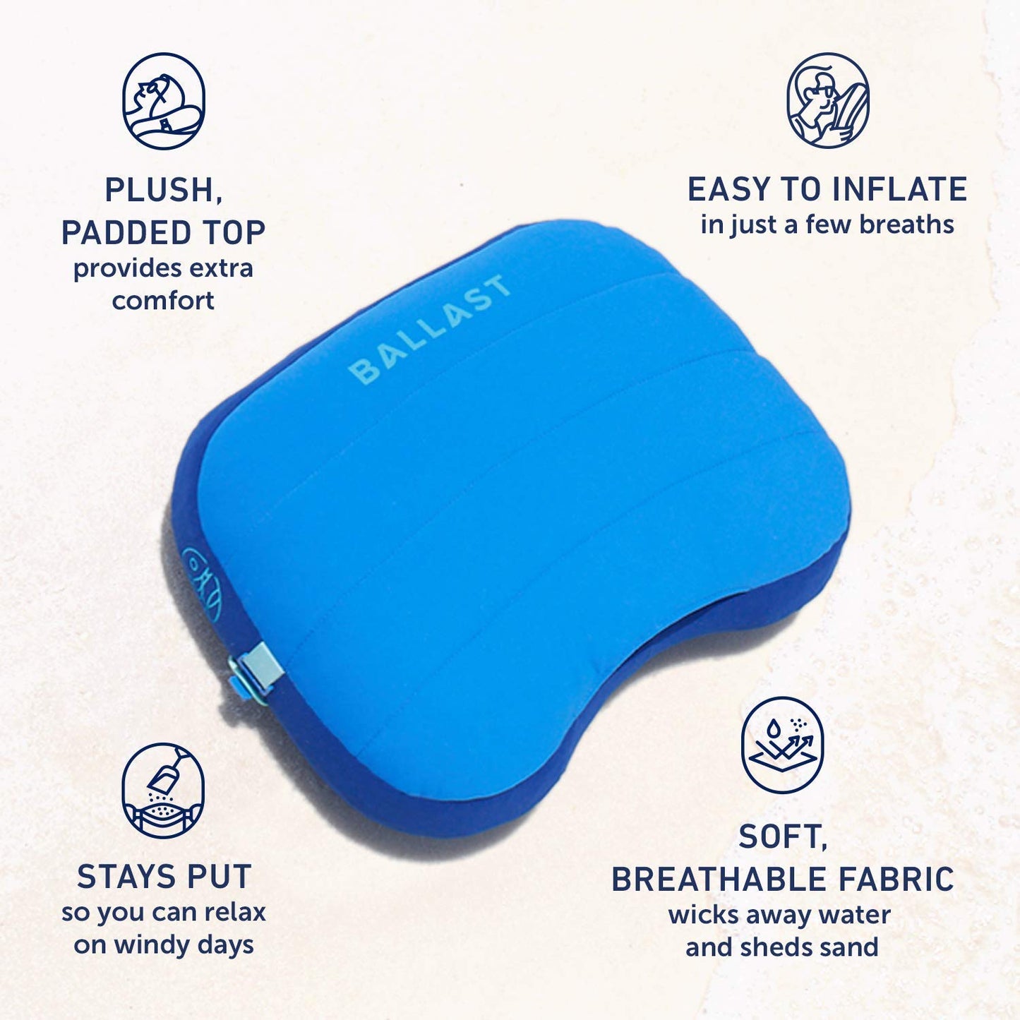 Ballast Beach Pillow – Comfy, Durable & Compact, Stays Put on Windy Beaches with Patented Sand Pouch, Inflatable Pillow for Beaches, Pools, Camping, Festivals and Travel (Island Paradise)