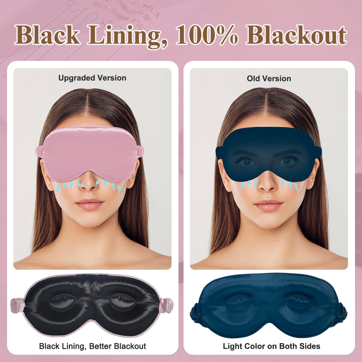 BeeVines 2 Pack 3D Sleep Mask 22 Momme Mulberry Silk Sleeping Eye Masks, Weighted Eye Cover for Lash Extensions, Night Light Blocking Blindfold, 100% Blackout Satin Covers Blindfolds for Men & Women