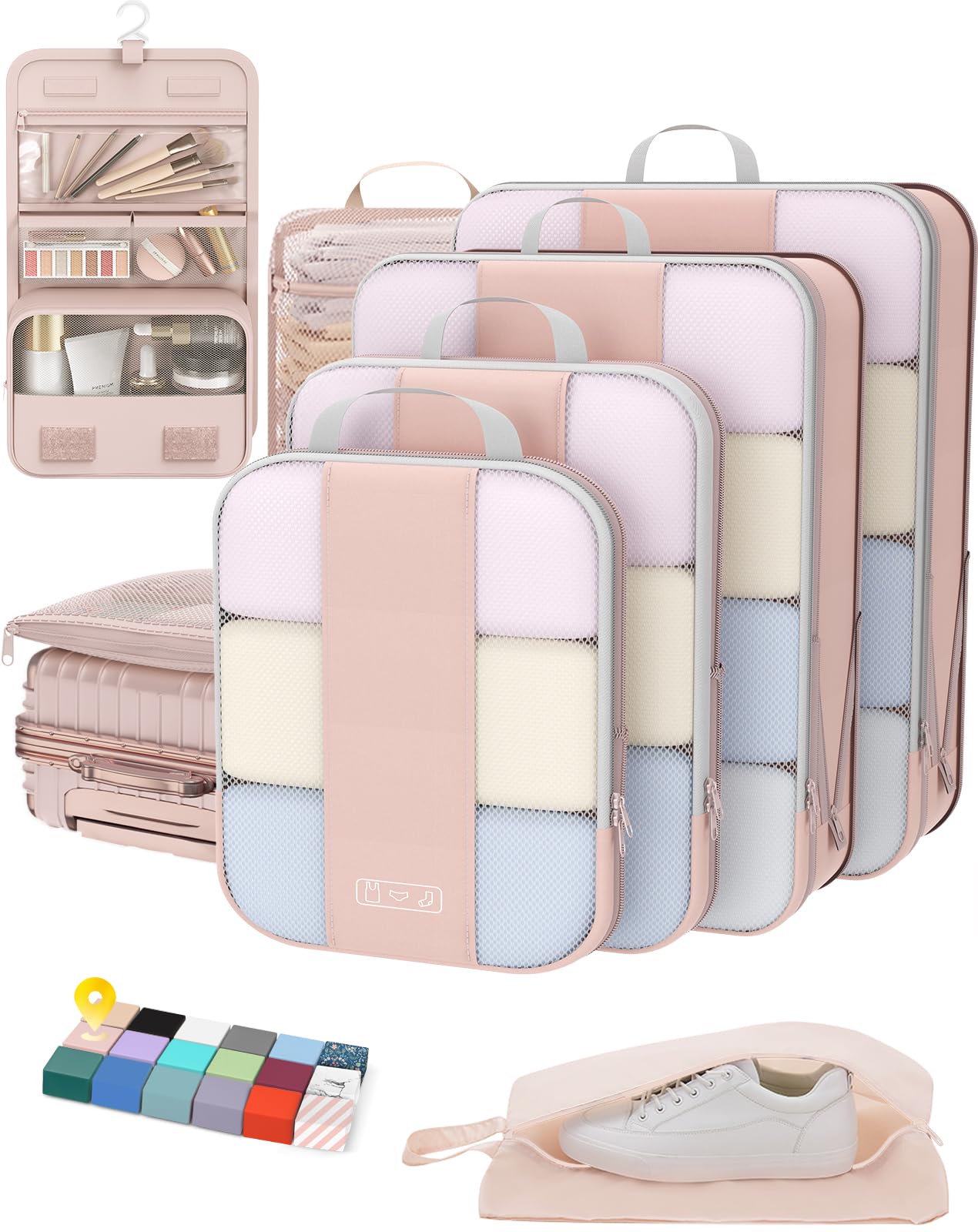 8 Set Compression Packing Cubes for Travel Essentials,Compressible Expandable Packing Cubes for Suitcase,OlarHike Luggage Organizer Bags for Travel,Handy Helper for Organizing Clothes(Beige)