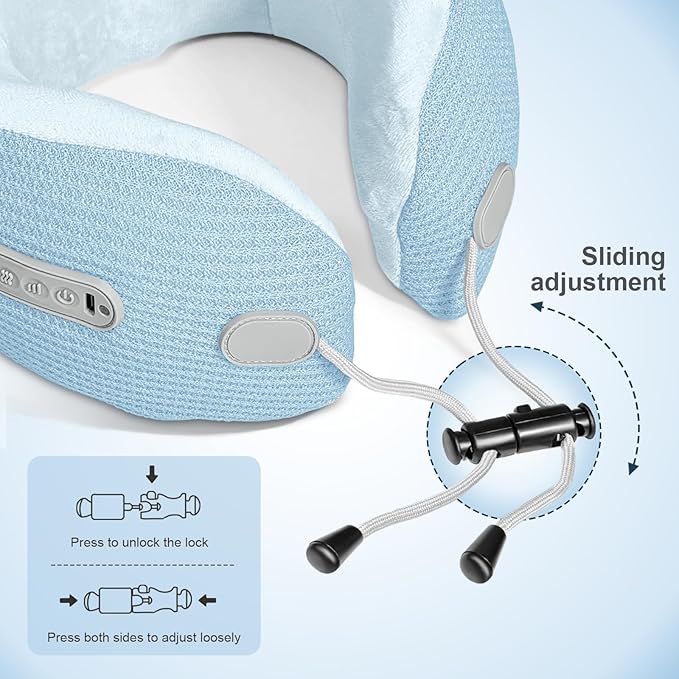 Electric Neck Massager,Portable Travel Pillow with Massage and Heat,Rechargeable Vibrating Neck Pillow Massager,Perfect for Pain Relief at Home, Office,Travel,Fathers Day Gift Ideas(Blue)
