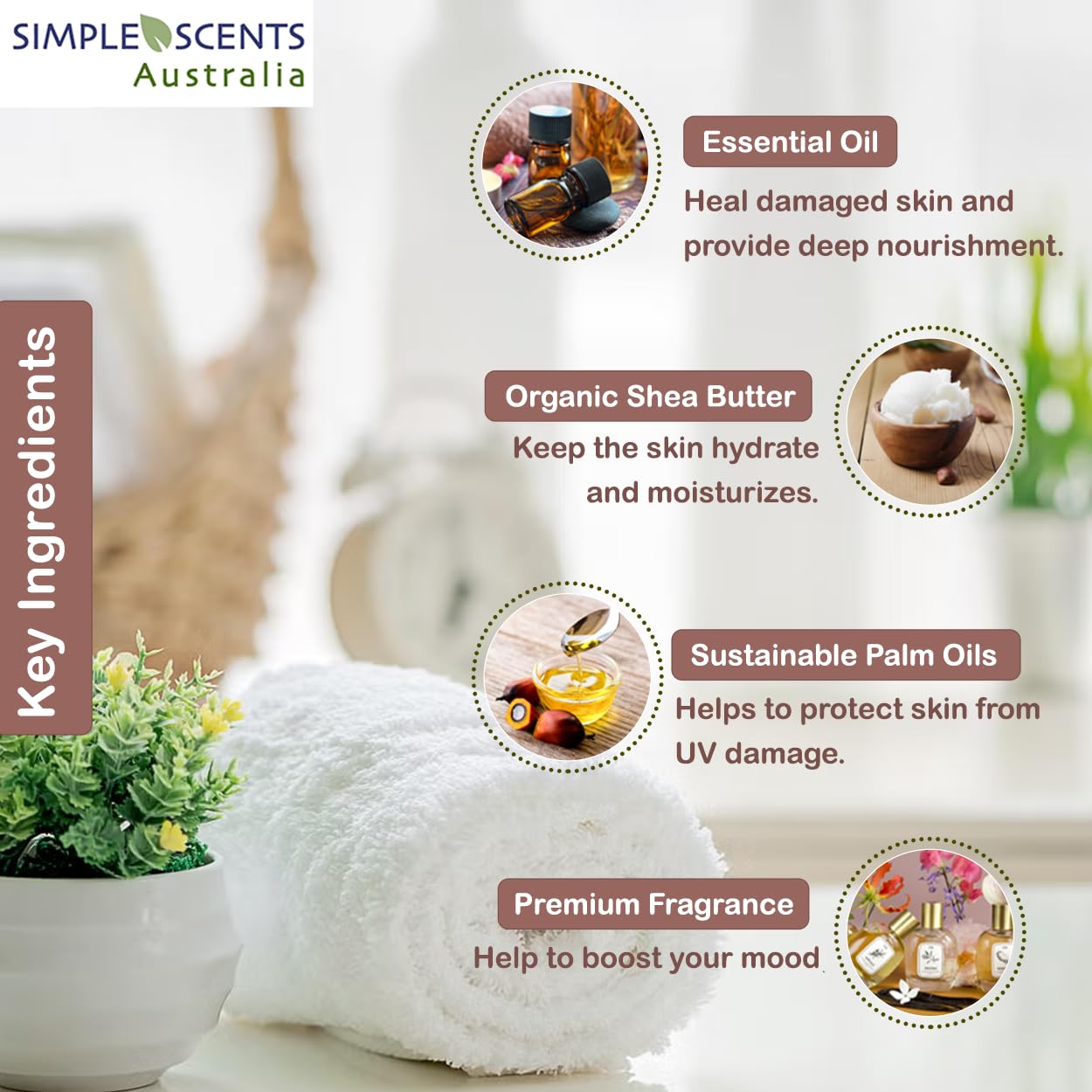 Simple Scents Australia Patchouli Scented Natural Soap Bars (12 Bars), 3.5oz Moisturizing French Triple Milled Soap Bars Enriched with Shea Butter - Pure Plant Oil Bath & Body Bars