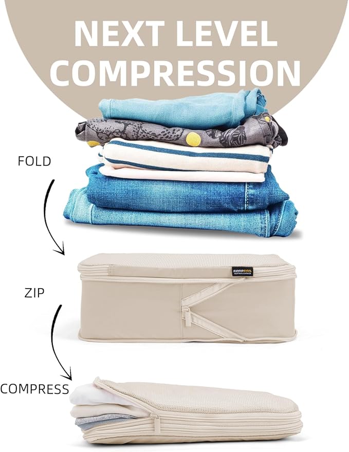 Compression Packing Cubes for Carry on, XL/L/M/S Luggage Organizers (6 Set, Cream White)