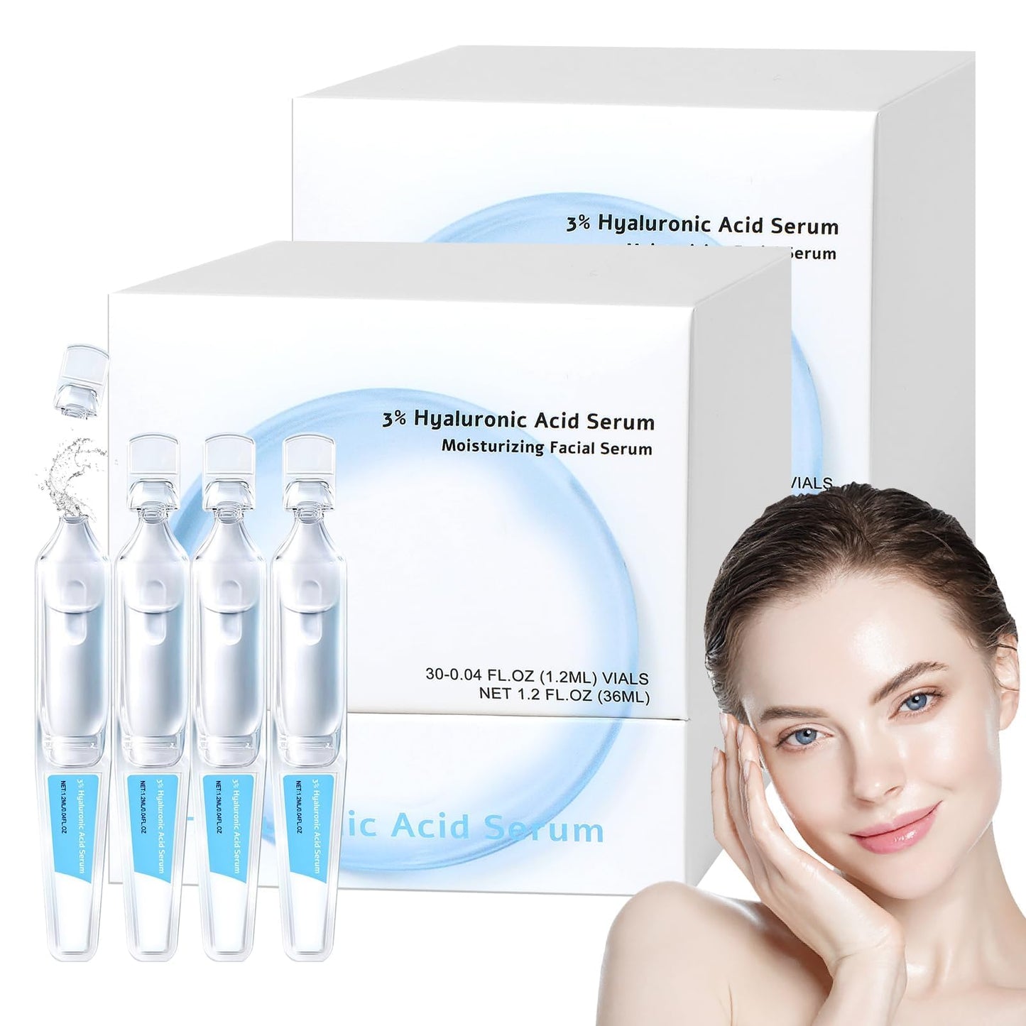 3% Hyaluronic Acid Serum Ultra-Hydrating Vials, Hyaluronic Acid Tubes, Hydrating Face Serum for Women Anti Aging (1.2ml * 60pcs)