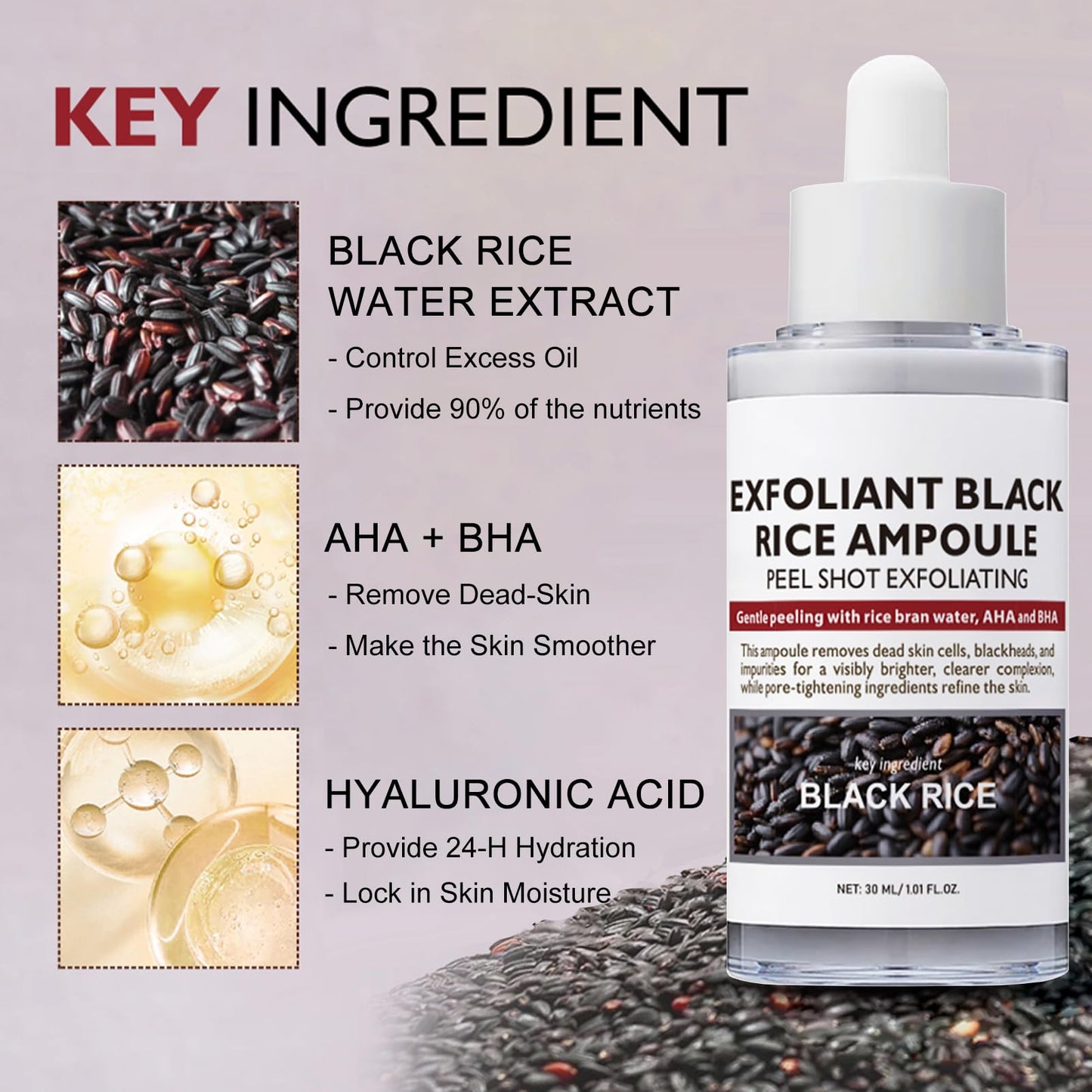 Black Rice Peeling Ampoule, Face Exfoliator Pore Minimizer for Face, Rice Ampoule Soft Exfoliating Face&Body Scrub Dead Skin Remover, Moisturizing, Smooth, Nourish, Korean Skin Care (2 Pack)