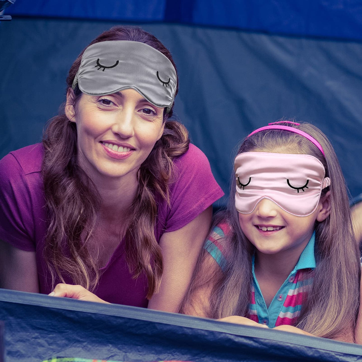 Geyoga 2 Pcs Cute Sleep Eye Masks for Adult Silk Sleep Eye Cover Cute Lightweight Adjustable Eyeshade Mask Satin Night Eyeshade Covers with 2 Pcs Storage Bag(Adult, Pink, Gray)