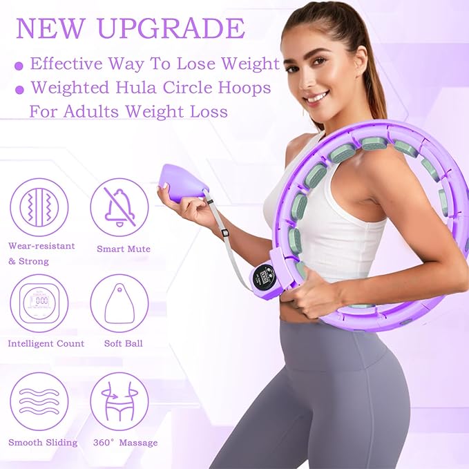 2025 New Silent Smart Weighted Fitness Hoop, Weighted Hula Circle Hoops for Adults Weight Loss,18 Detachable Links Waist 30"- 50", Exercise Hula for Women & Men