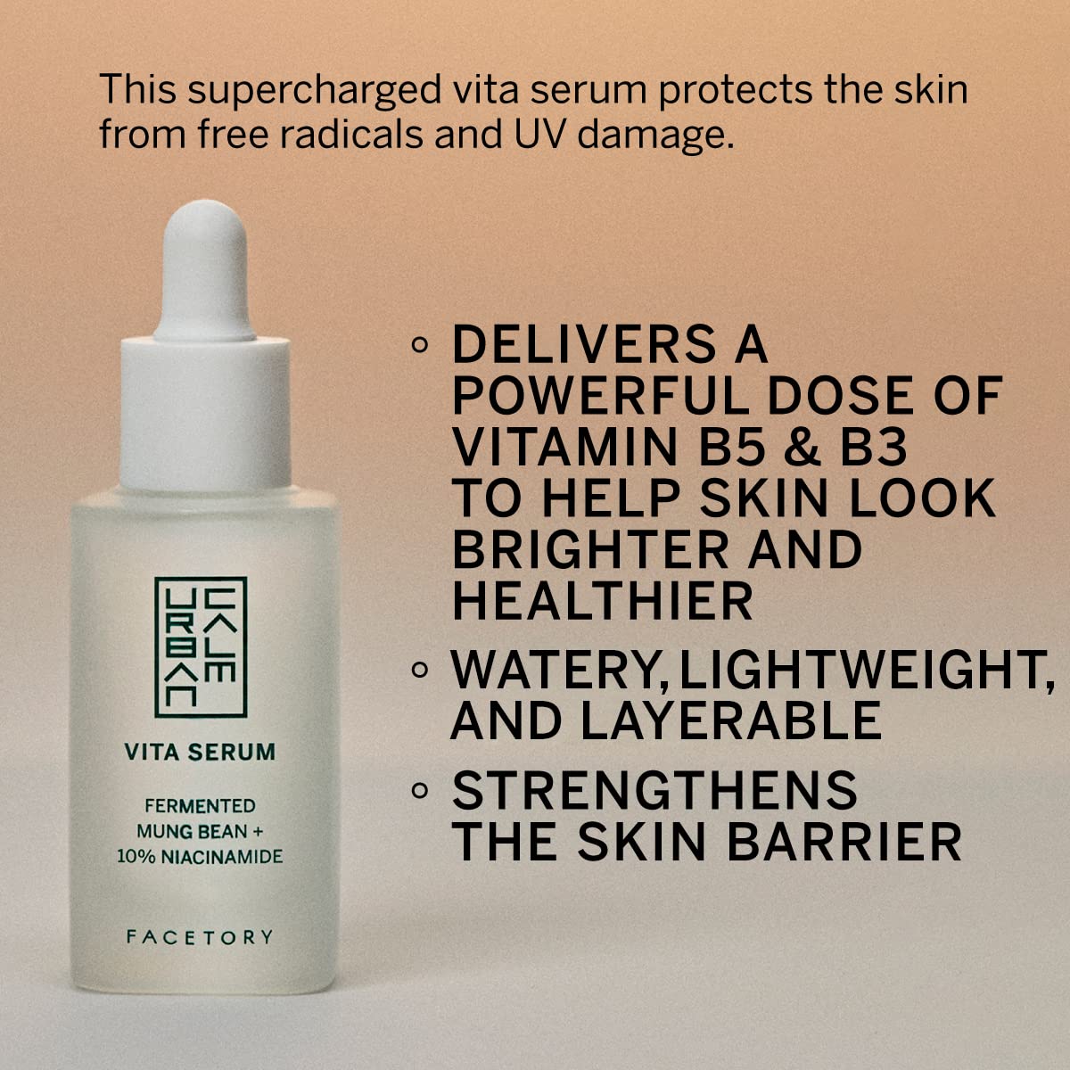 Urban Calm Hydrating Vita Serum Mini Travel Size 15 ml - Glow Boosting Facial Serum with Fermented Mung Bean and 10% Niacinamide for Fine Lines & Wrinkles - Smoothing and Calming