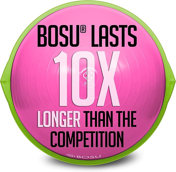 Bosu Balance Ball Exercise Trainer, Home Gym Equipment w/ Guided Workouts & Pump, 26", Blue - Inflatable Fitness Platform for Strength Training, Standing, Balancing, and Core Workout