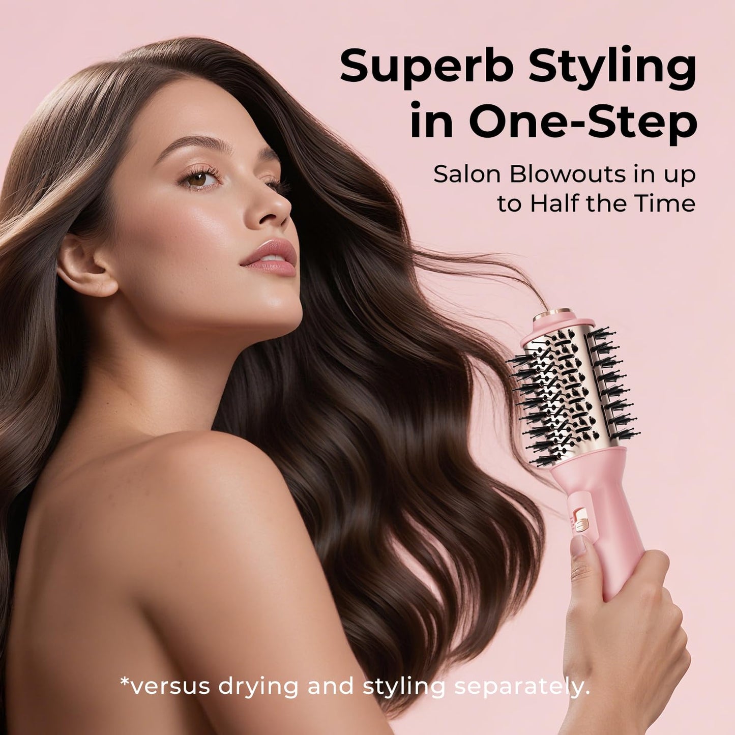 PLAVOGUE Mini Dual Voltage Hair Dryer Brush, 1000 Watts Travel Hot Air Brush with European Plug，Ionic One Step Blow Dryer and Styling Brush with Ceramic Coating for Women for Home & Salon