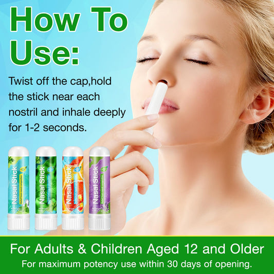 4 Pack Nasal Stick,Nasal Inhaler Stick,Nose Inhaler Boost Energy Set,Inhaler,Sinus & Congestion Relief, Daily Relaxation, Stress Relief, Pure Natural Ingredients