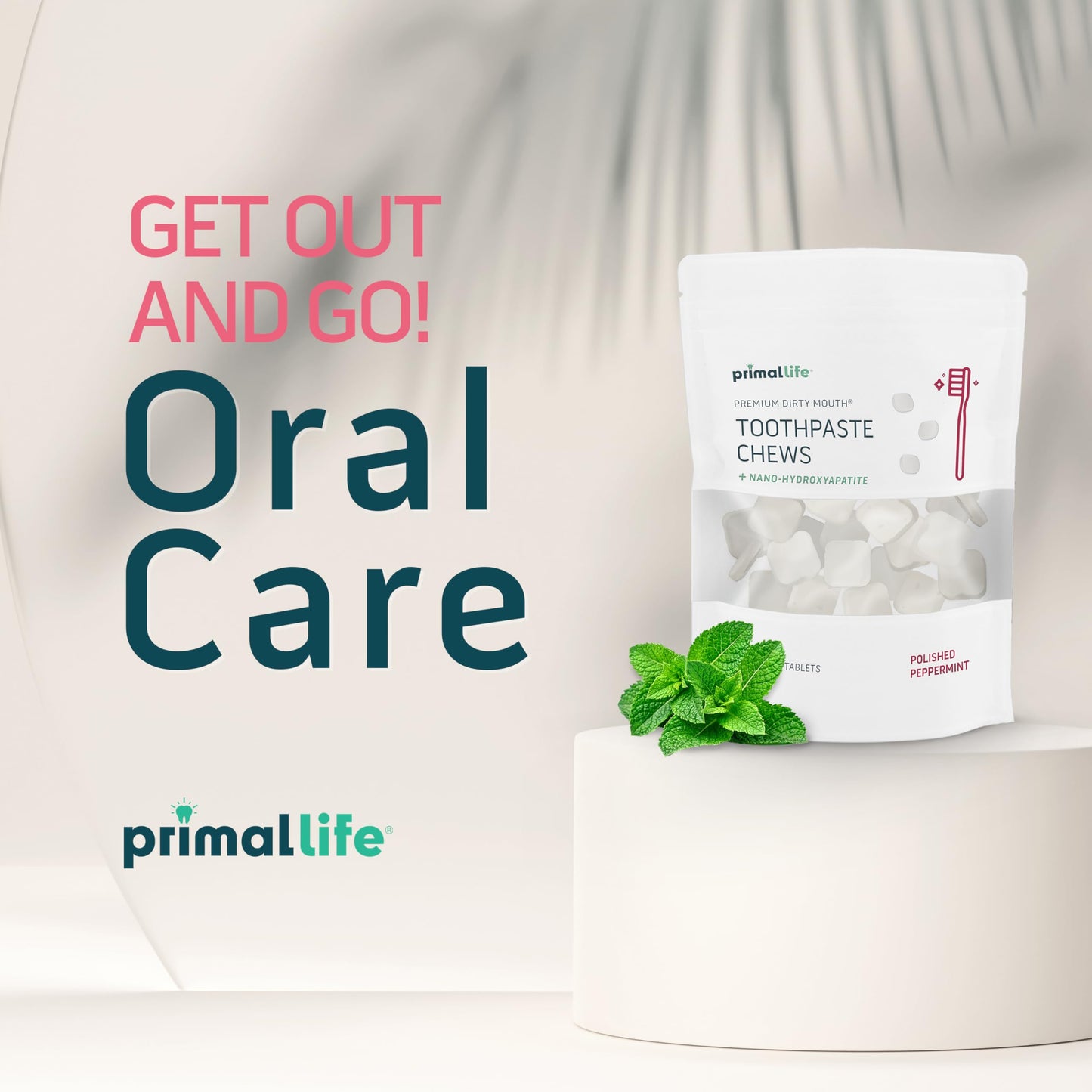 Primal Life Organics Premium Dirty Mouth Toothpaste Chews – Nano-Hydroxyapatite Whitening Toothpaste Tablets for Adults - Gluten Free, Vegan, Paleo - 60 Tablets in Bag - Polished Peppermint