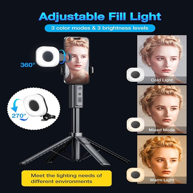 2025 Upgraded 57” Auto Face Tracking Tripod 360 Rotation Facial Recognition Tripod for iPhone with Light AI Face Following Tripods with Remote and Gesture Control for TikTok Vlogging Live Streaming