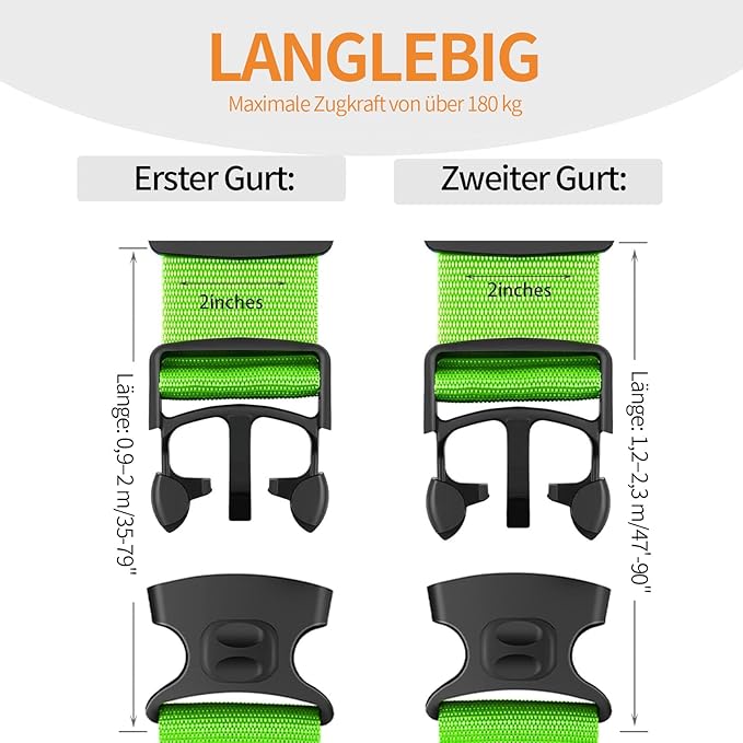 BILIONE Luggage Straps 88 inch Adjustable Suitcase Belt, Lockable Against Accidental Opening, Easy to Identify Travel Accessories, Add a Bag Connector(Versatile Black, 2)