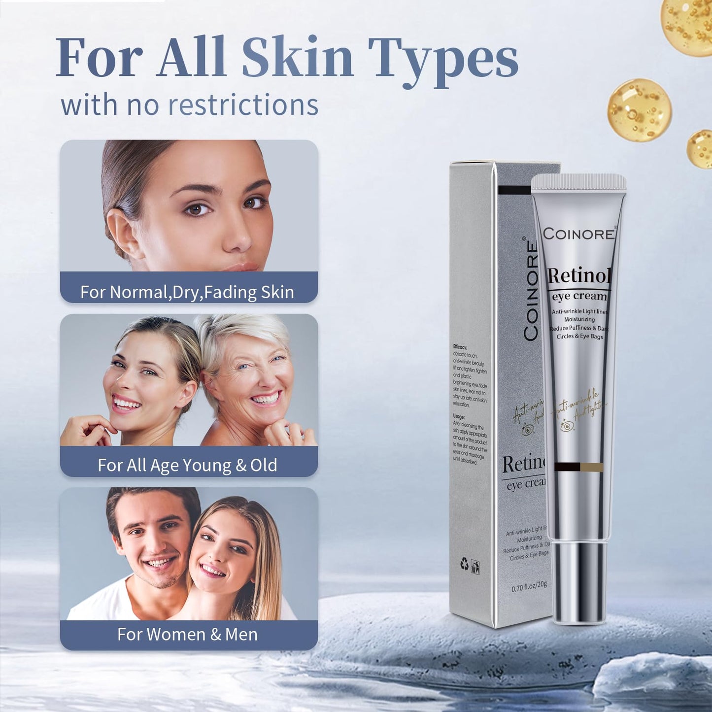 Retinol Under Eye Cream - Cream for Men & Women, Dark Circles, Puffiness & Wrinkles, Anti-Aging Eye Cream for Fine Lines, 0.7 Fl Oz