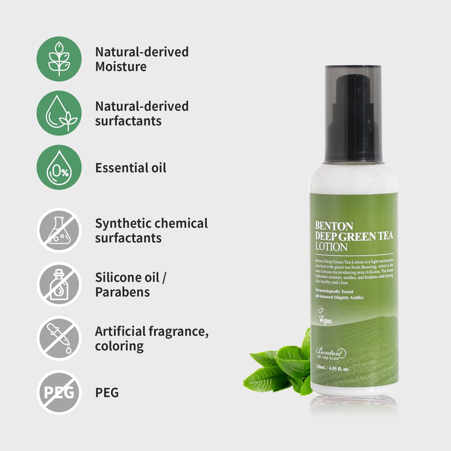 BENTON Deep Green Tea Face Moisturizer 4.05 fl.oz | Hydrating Korean Green Tea Face Lotion | Soothing & Refreshing Moisturizer for Acne Prone Skin