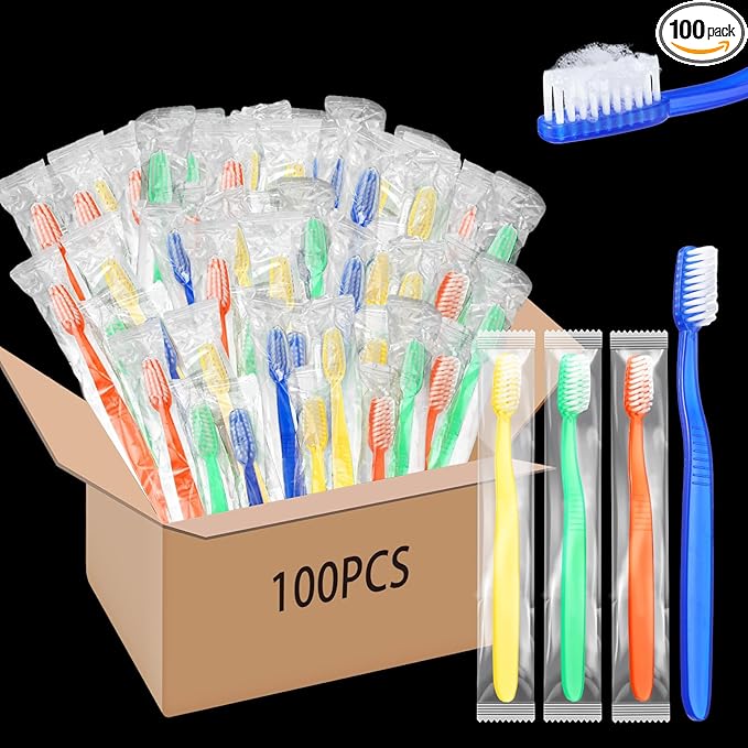 100 Pcs Prepasted Disposable Toothbrushes Bulk Individually Wrapped Pre Pasted Soft Bristle Set Travel Colorful Toothbrushes for Homeless Gift Hotel Camping Travel