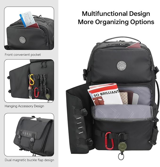 SWICKY Travel backpack 40L for men ，Extra Large Carry on Flight Approved Luggage Hand Water-resistant Lightweight Rucksack，Durable Large big Weekender Bag Daypack Fits 17.3 Inch Laptop，Black