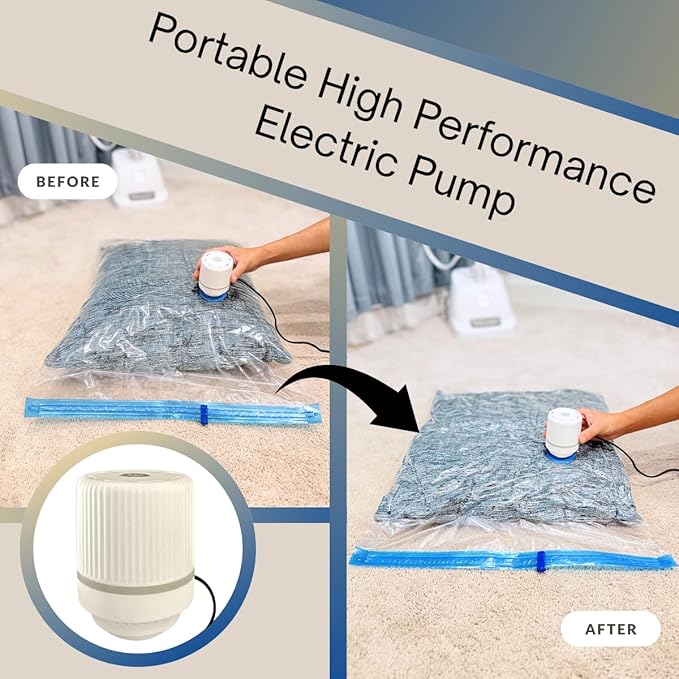 35 Pack Vacuum Storage Bags with Electric Pump, Compression Space Saver for Comforters, Bedding, Blanket Storage, Vacuum Seal Bags for Clothing, Luggage and Closet Organizer