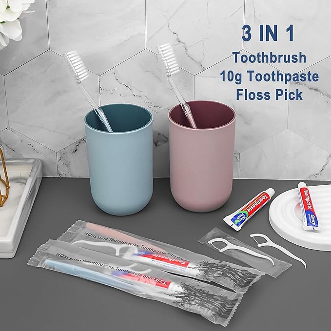 200pcs Disposable Toothbrushes with Toothpaste Floss Individually Wrapped, 2 Color Disposable Toothbrush, 10g Toothpaste, Floss Pick, Bulk Toothbrush Kit for Homeless,Airbnb,Hotel