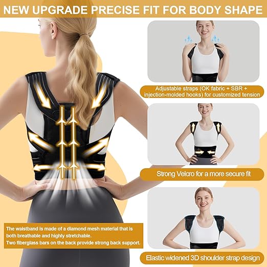 Back Brace Posture Corrector for Women and Men High Support Adjustable Lightweight Upper, Back Straightener for Neck Shoulder & Upper/Lower Back Pain Relief Under Clothes Breathable Invisible