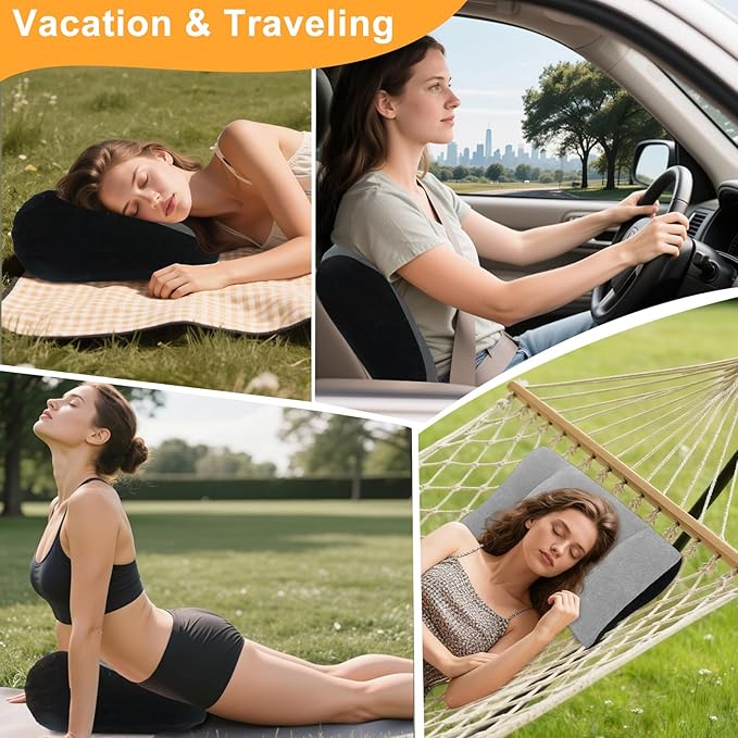 Inflatable Wedge Pillow Camping Cushions – Portable Folding Body Positioners Lightweight Wedge Pillow,Cushion for Yoga,Sleeping,Travel,Reading Lumbar Cushion for Back Pain and Pressure Relief