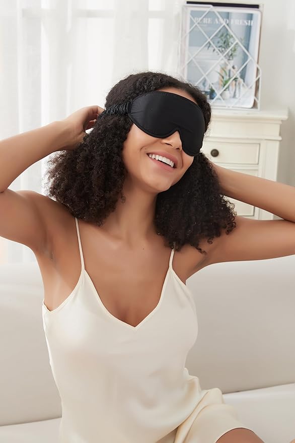 ALASKA BEAR Upgraded Silk Eye Mask with Deep Contour Molded Cups for Beauty Sleep & Lashes Extensions, Zero Pressure Sleeping Eye Cover with Silk-Cover Adjustable Strap