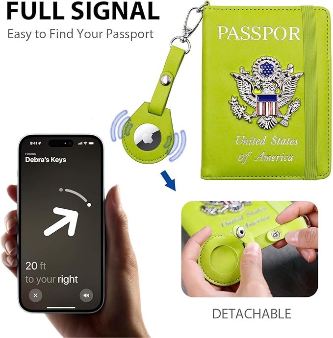 Cnycmy Passport Holder with Airtag slot,Passport-Wallet-Holder for Women,for Family, Rfid Passport Book Card Slot Waterproof, passport holder for travel (grass green1)