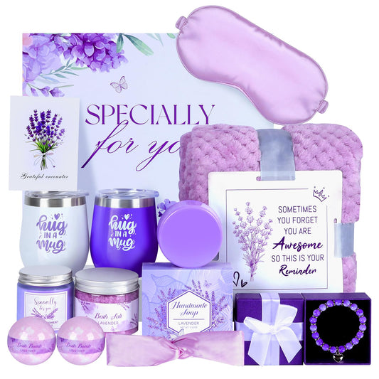 Lavender Get Well Soon Gifts for Women After Surgery,Birthday Gift Boxes For Women,12Pcs Self Care Package,Thinking of You Gift Basket,Relaxing Spa Gift For Her, Mom,Wife, Sister,Best Friend,Christmas